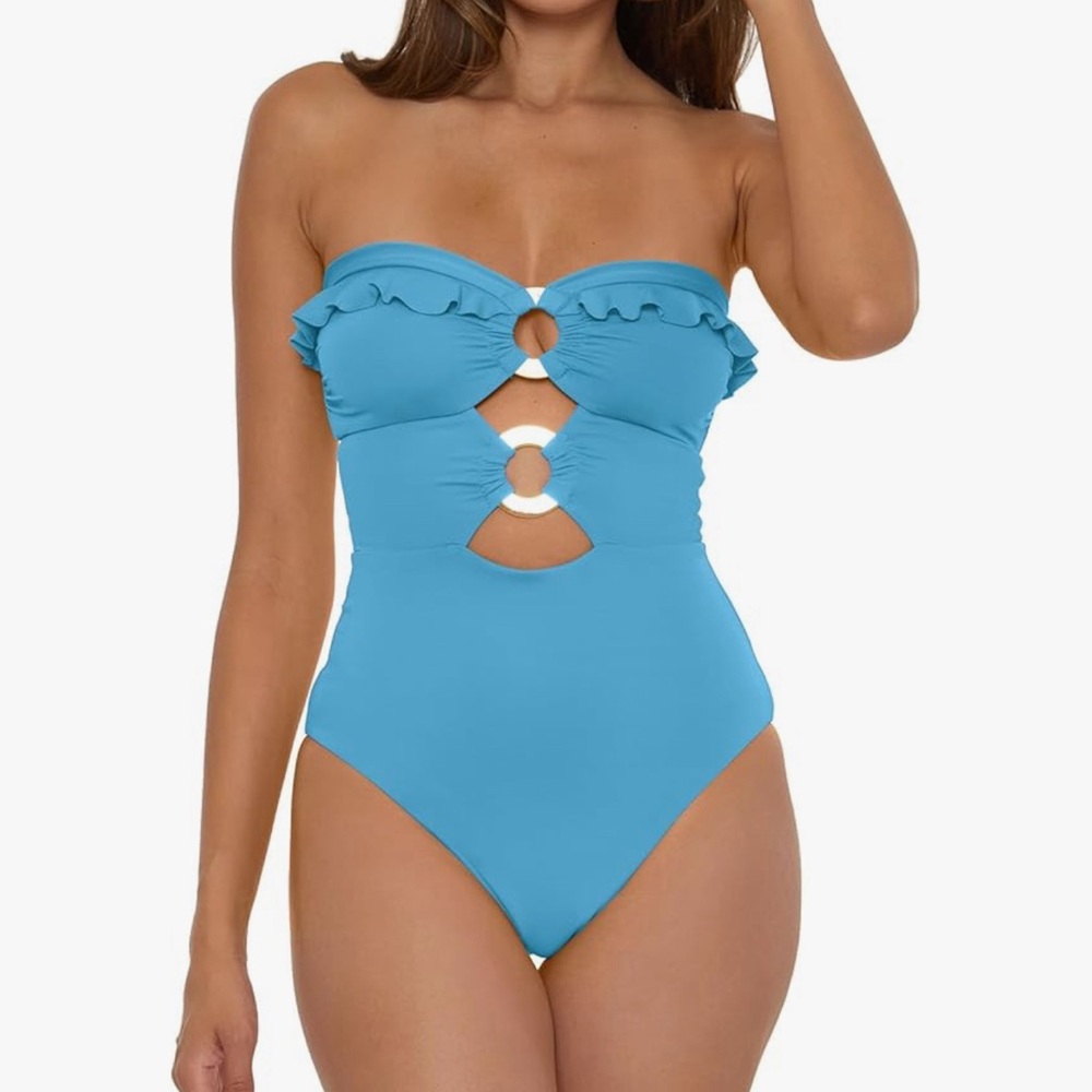 BS#13. Soluna Swim Buckle up- Bandeau with Cut Out Neckline Small NWT